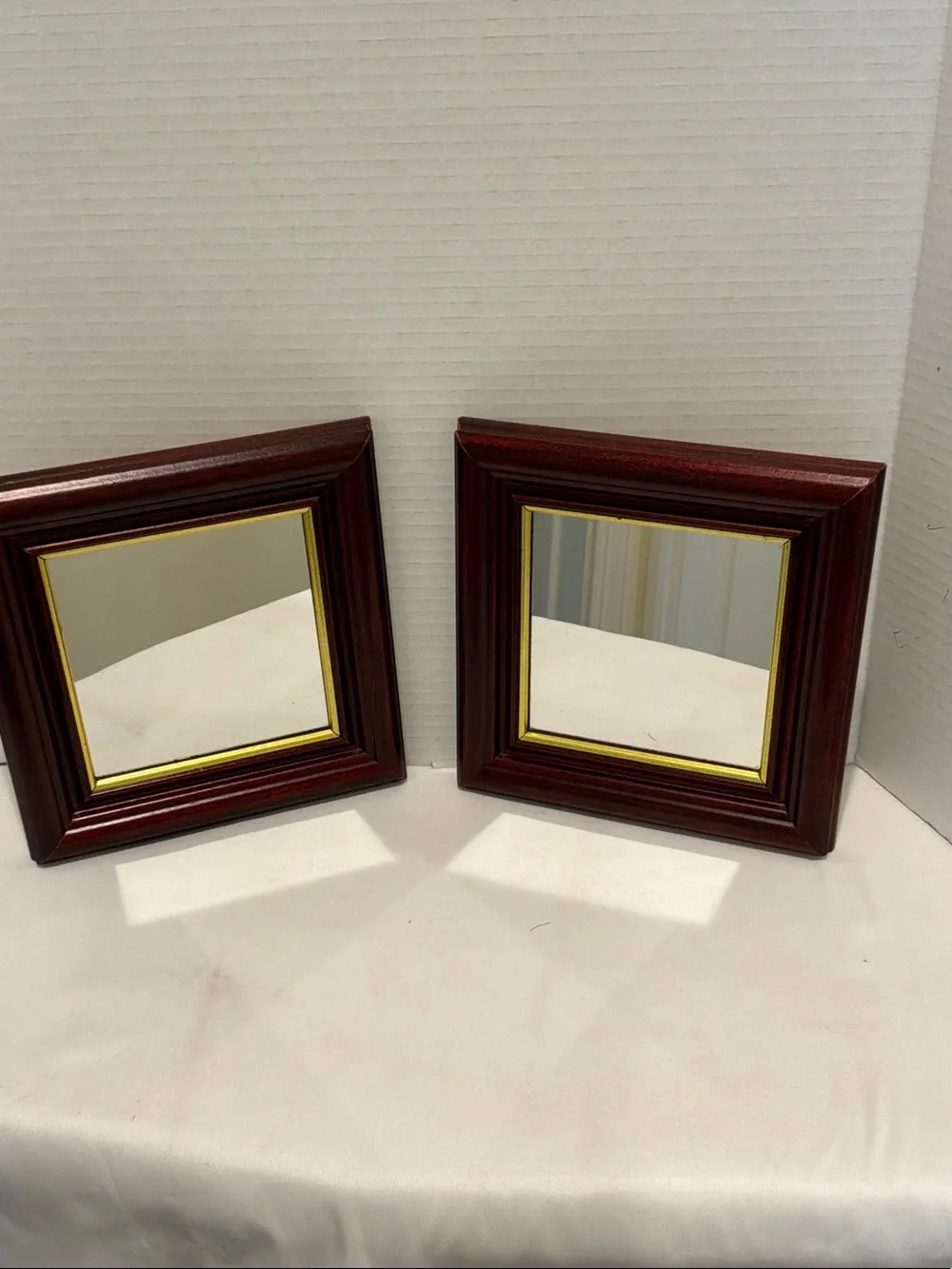 Decorative Cherry Wood Square Wall Mirror with Gold Trim - Pair farmhouse style